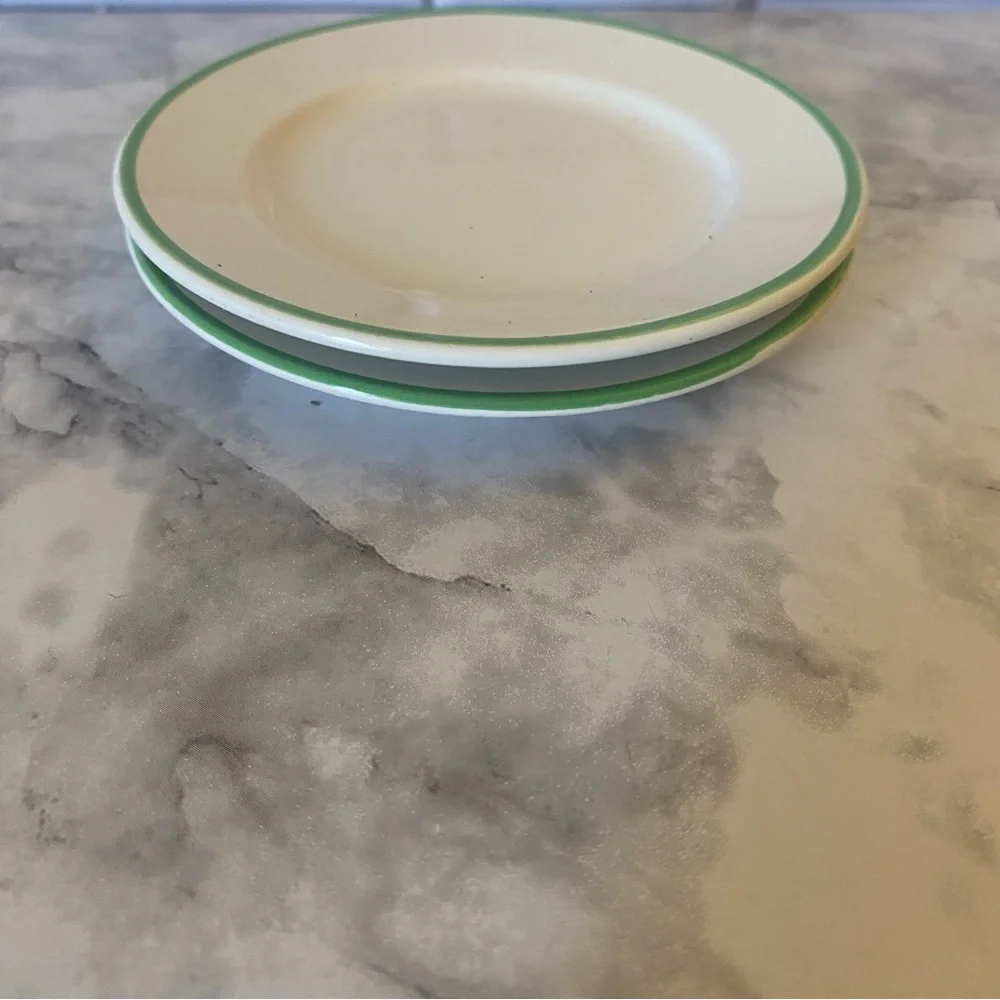 Vintage Cream Plate with Green Rim - Set of Two - Picture 3 of 4